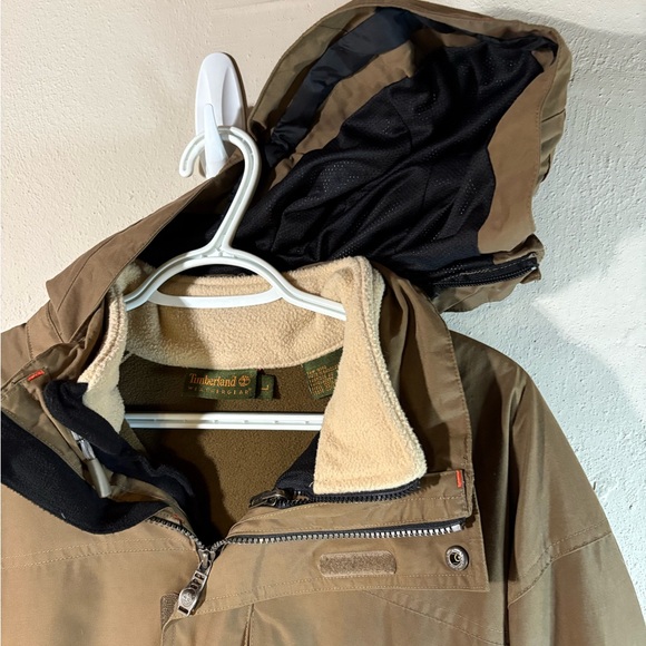 Timberland 2 Layer Winter Coat Olive Brown Sz  L  Zip out Liner Orange Accents - Picture 3 of 11